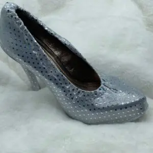 silver shoe cover with polka dots