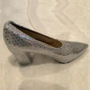 silver shoe cover with polka dots 2