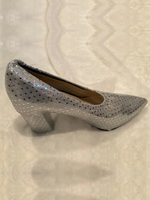 silver shoe cover with polka dots 2